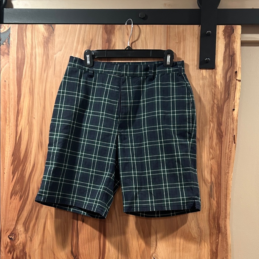 Vintage Polo by Ralph Lauren Navy and Green Plaid Women’s Flat-Front Shorts